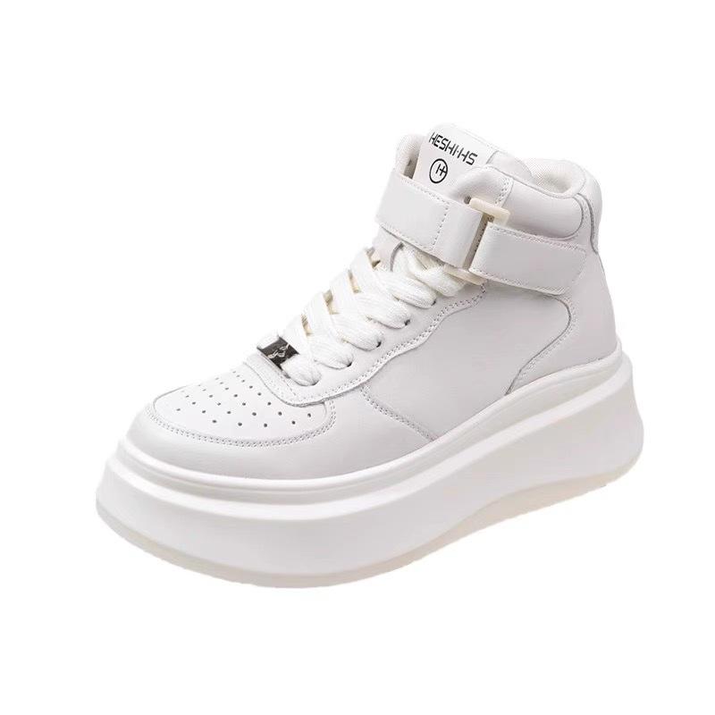 White high-top velvet winter shoes middle school students warm leather two cotton shoes thick-soled non-slip couple