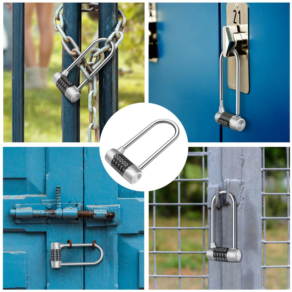 5 Digit Combination Padlock 4.65 Inch Long Shackle Resettable Padlock Lengthened Gym Lock Waterproof for School Gym Locker Fence