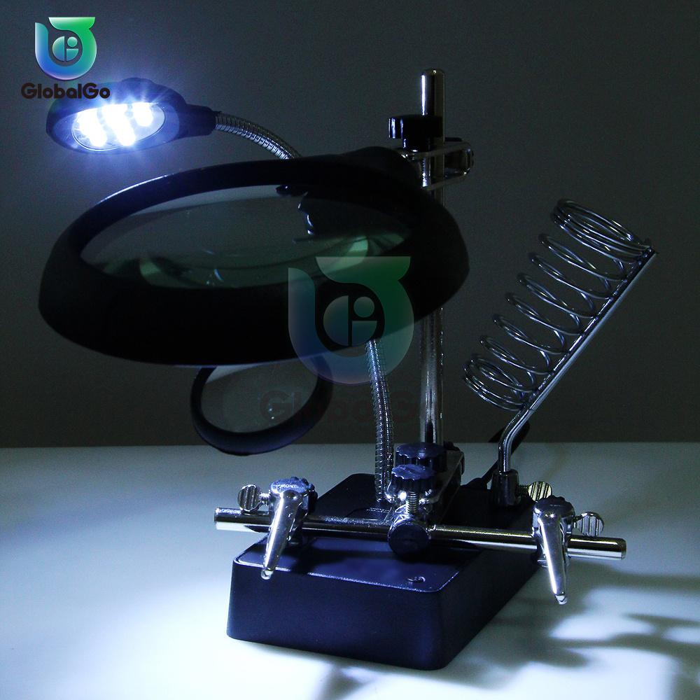 Welding Magnifying Glass Clamp 5 LED Auxiliary Glass Clip Magnifier Hand Soldering Solder Iron Stand Holder Station  Repair Tool