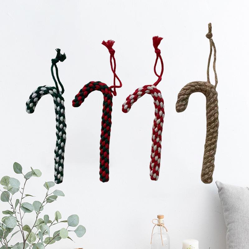 Handmade Candy Cane Cotton Rope Pet Teething Toy & Christmas Decoration Pendant