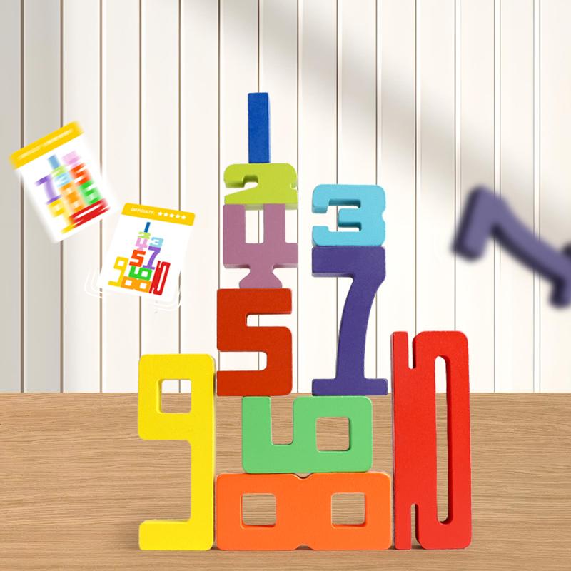 Colorful Building Blocks Wooden Toys Stacking Games Montessori Toys with Cards Digit Blocks Enlightenment Teaching Aids for Kids