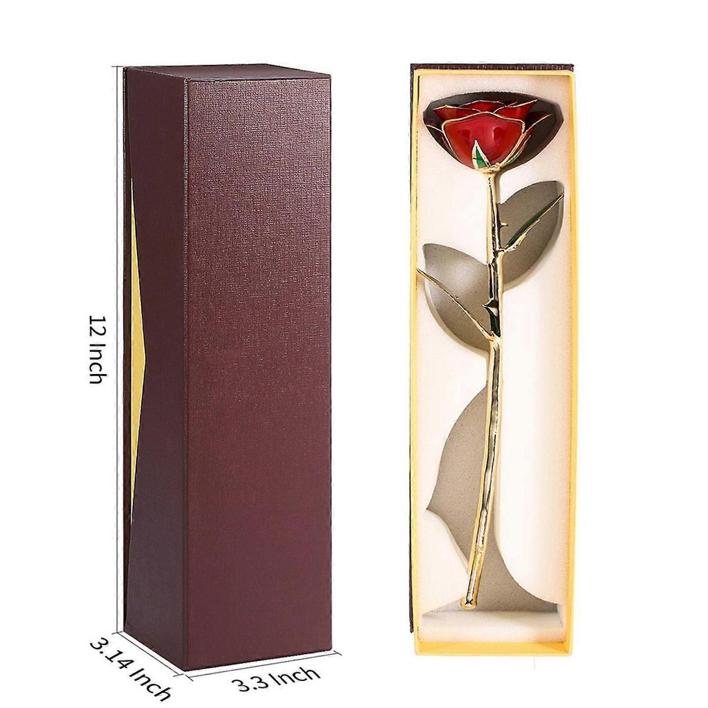 24 Karat vergoldete Rose mit langem Stiel in einer Geschenkbox mit durchsichtigem Deckel. Rote Rosen für sie.