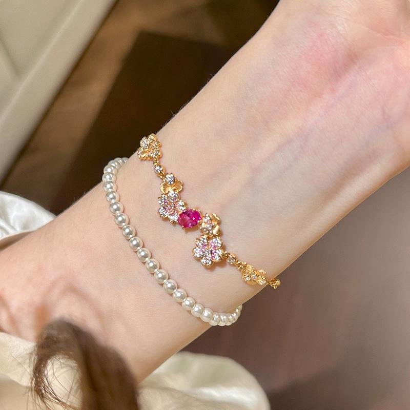 Hot Selling Dopamine Color Diamond Brushed Flower Bracelet Fairy Style Daily Stacking French Elegance
