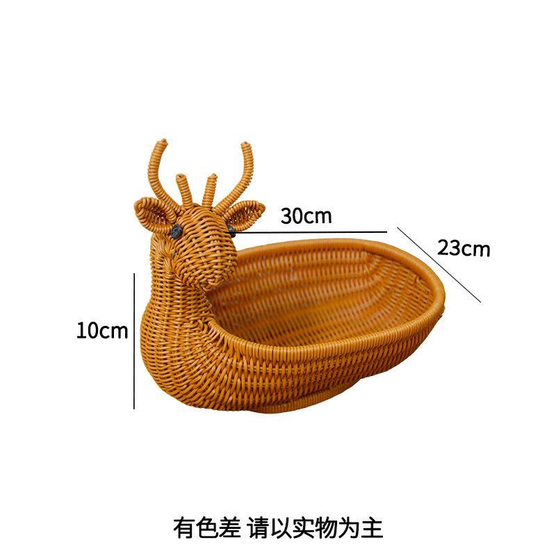 Brown Deer Imitation Rattan Cute Household Storage Basket Dried Fruit Snack Basket Storage Basket 33x23x10cm
