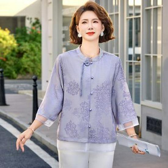

2026 Spring/Summer Trendy Chinese-Style Seven-Sleeve Shirt for Mom 3XL (120-135 lbs) фіолетовий