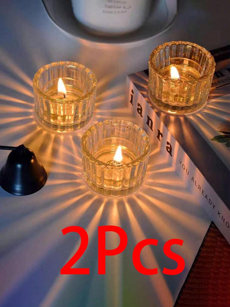 2 Pcs Glass Tealight Candle Holder Small Clear Mini Candlestick Table Centerpiece Home Decorations for Wedding Festival Birthday