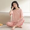 2024 Women's Summer Pajama Set: Pure Cotton, Short Sleeve, Long Pants - Lightweight and Casual for Indoors or Outdoors