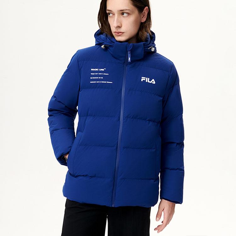 Fila Letter Logo Printed Hooded Down Jacket Men Outerwear Deep-Cobalt-Blue F11M149901FBU