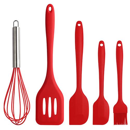 5Pcs Silicone Cooking Tool Sets, Heat-Resistant Kitchen Utensils - Spatula Scrapers Egg Beater Oil Brush