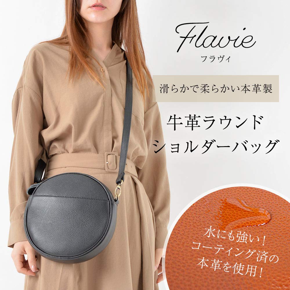 Genuine Leather Shoulder Bag Crossbody Circular Bag 2WAY Flavi Black [Notre Favorie] Women's