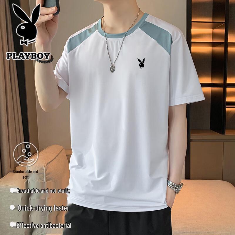 PLAYBOY Men s Summer Quick-Dry Crew Neck Short Sleeve T-Shirt M