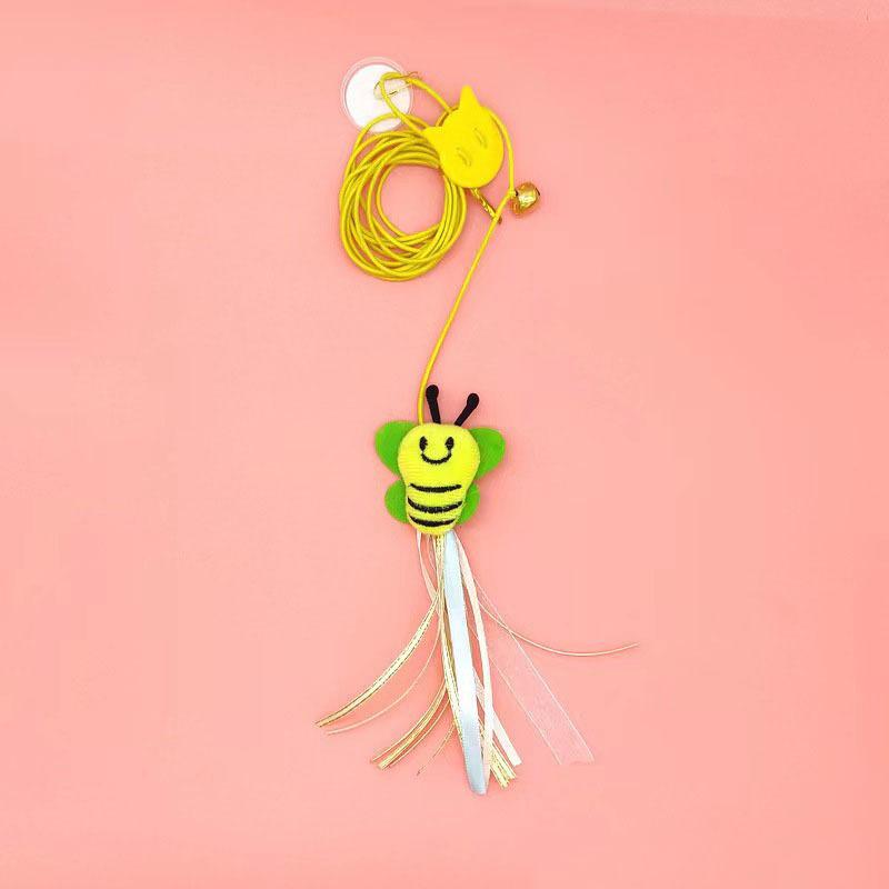 Interactive Cat Toys Funny Stick Kitten Self -hi Elastic Rope Dragonfly Shape Feather Bell Hanging Door Teasing Kitten Toy
