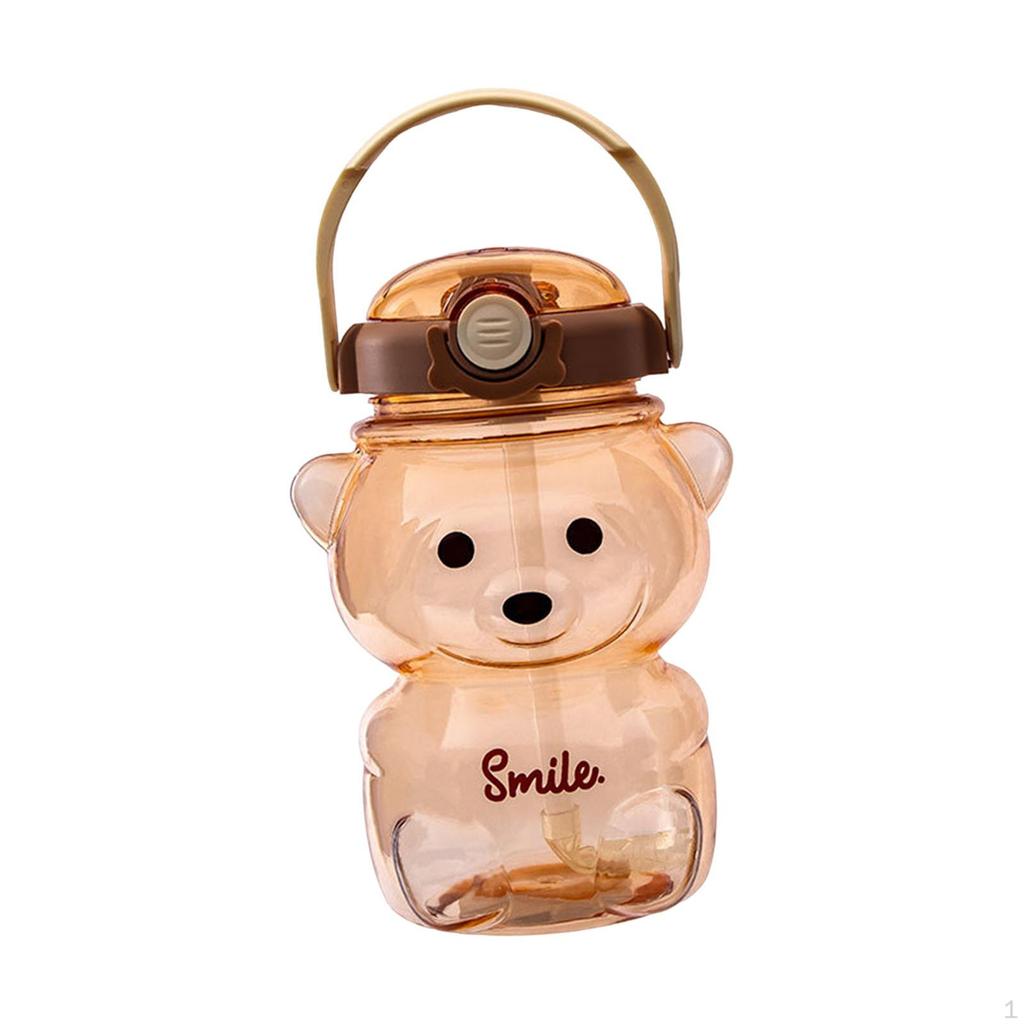Bear Straw Bottle, Water Bottle with Straw, Cartoon DIY Drinks, Adjustable Straps Beverage, Portable