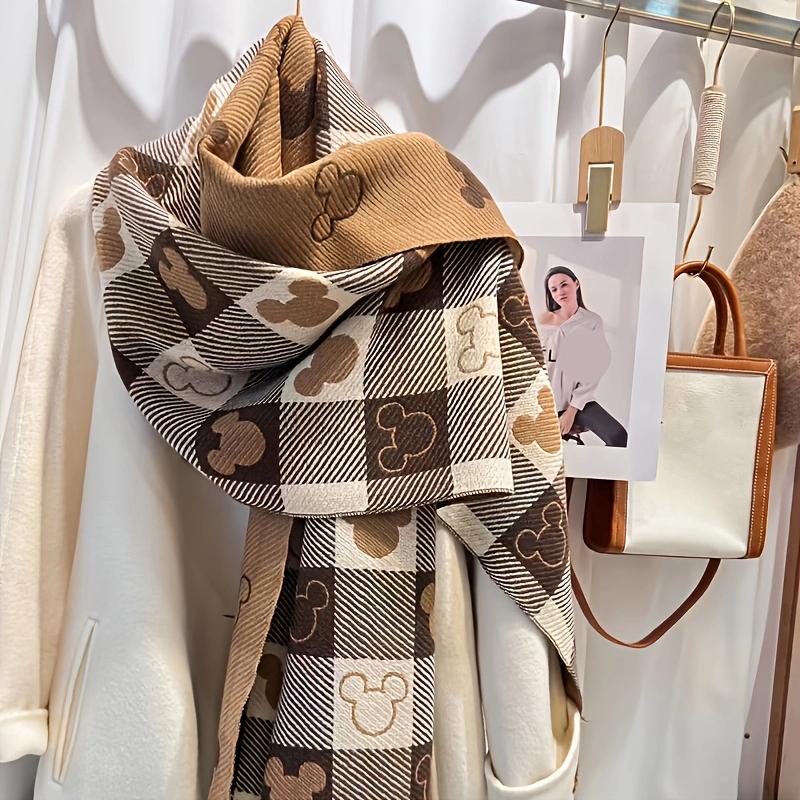Mouse Head Double-Sided Scarf - A Cozy and Warm Women's Polyester Shawl, Perfect for Autumn and Winter