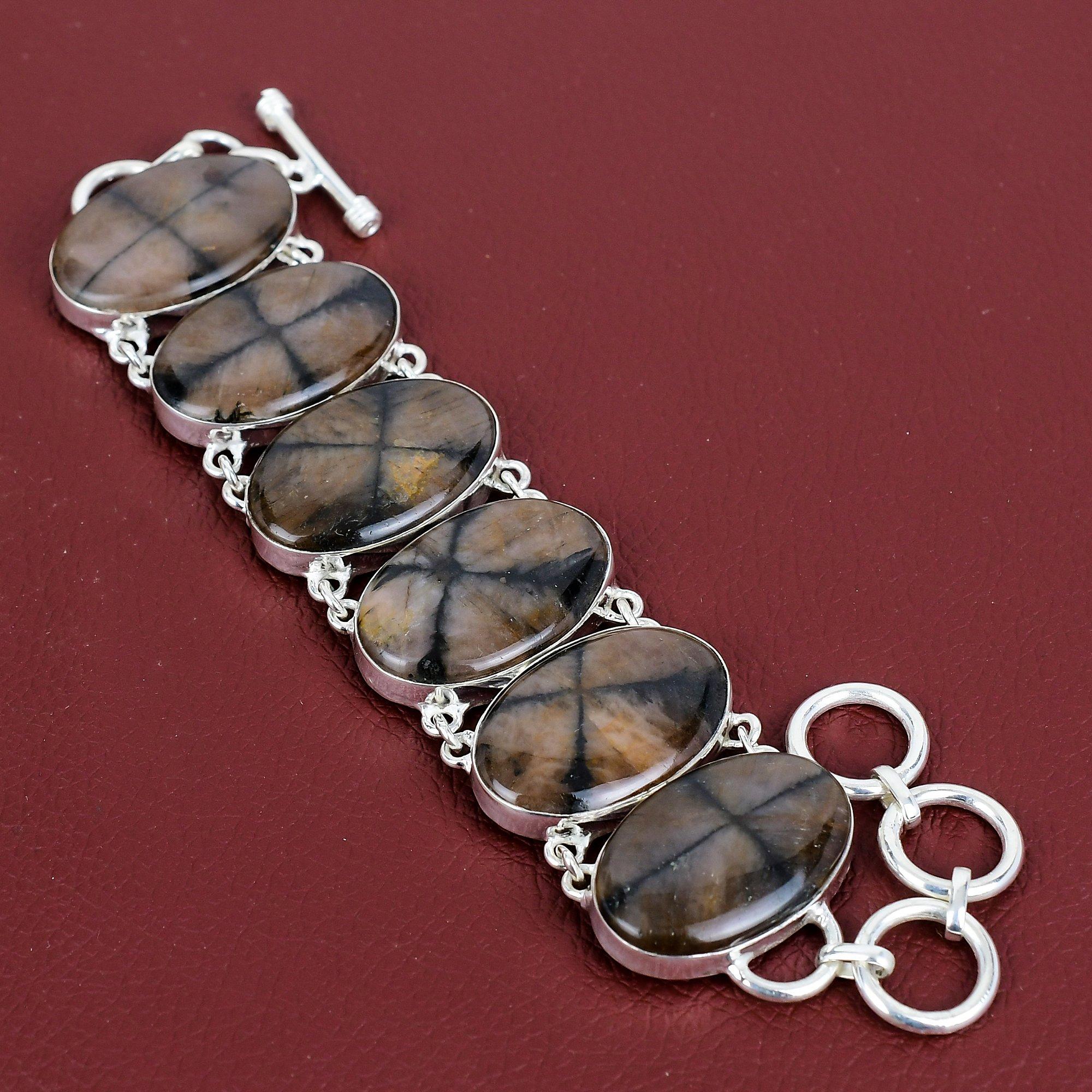 

Chiastolite bracelet real gemstone bracelet elegant jewelry 925 sterling silver bracelet handmade adjustable chain bracelet gifts for mother Adjustable