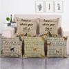 Buchstaben-Stil Katze und Hund Muster Digitaldruck Kurzes Plüsch Kissenbezüge für Auto Sofa Büro Kissenbezug Heimartikel
