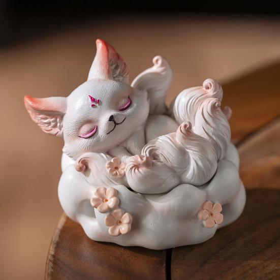 Nine-tailed Fox Incense Burner Decoration Chinese Style Vintage Fox Resin Incense Holder Home Office Desktop Ornament