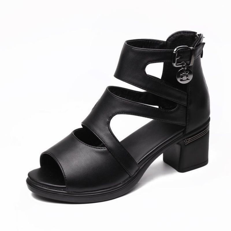 

Новые летние ботильоны с квадратным каблуком и открытым носком, крутые, темпераментные, модные, женские туфли на высоком каблуке, босоножки с вырезом и открытым носком 41 чёрный