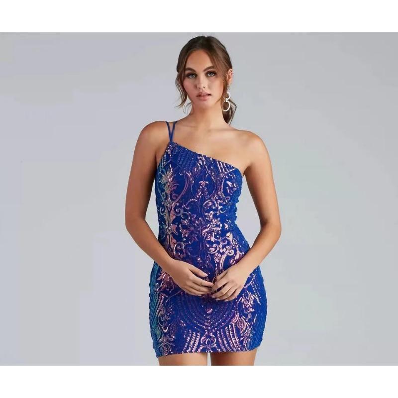 Women Sexy Sequin Spaghetti Strap Slim Fit Bodycon Short Party Dress