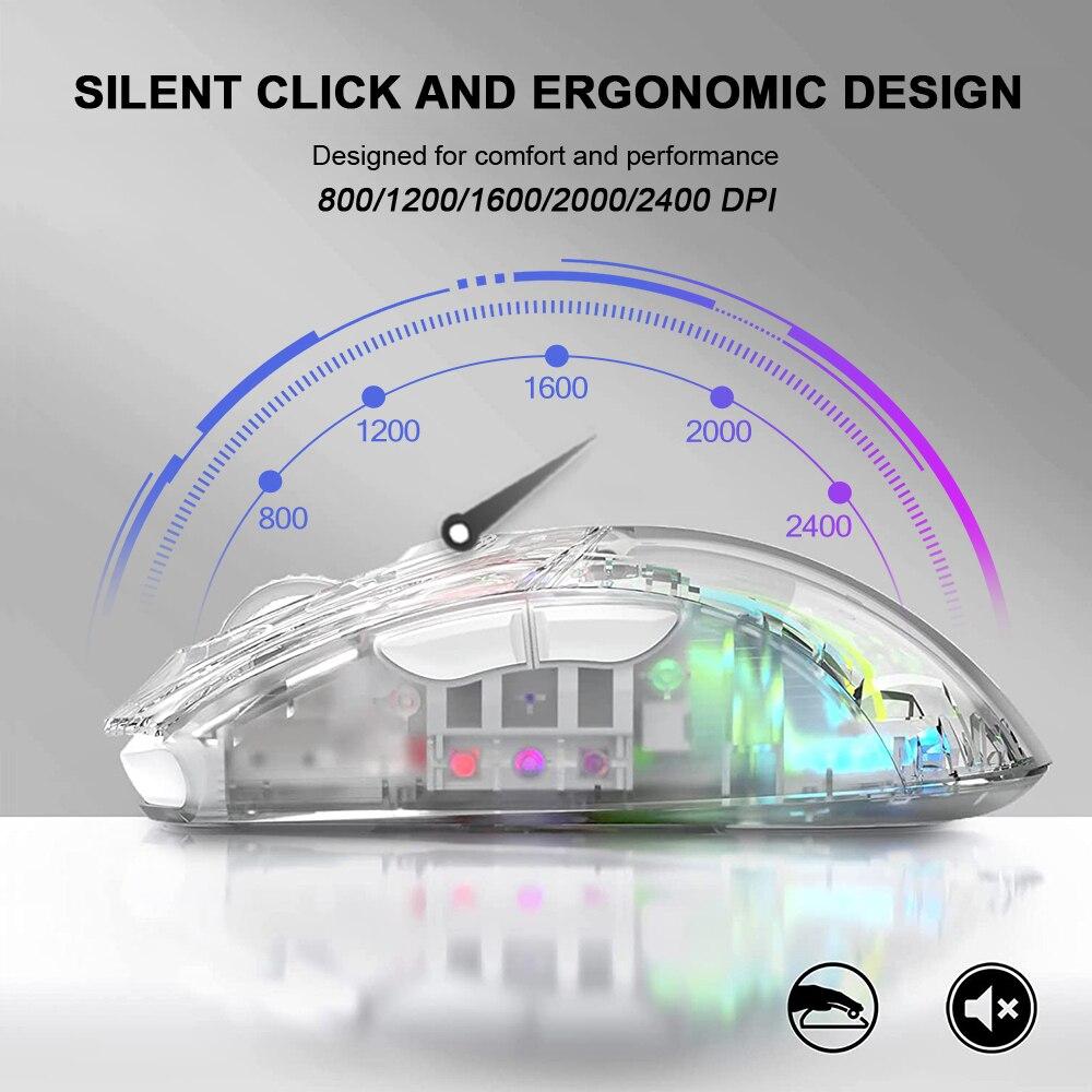 Wireless Gaming Mouse Transparent Double Mode 2.4G Bluetooth 3D RGB Backlit Wireless Computer Mice for Laptop PC Mac