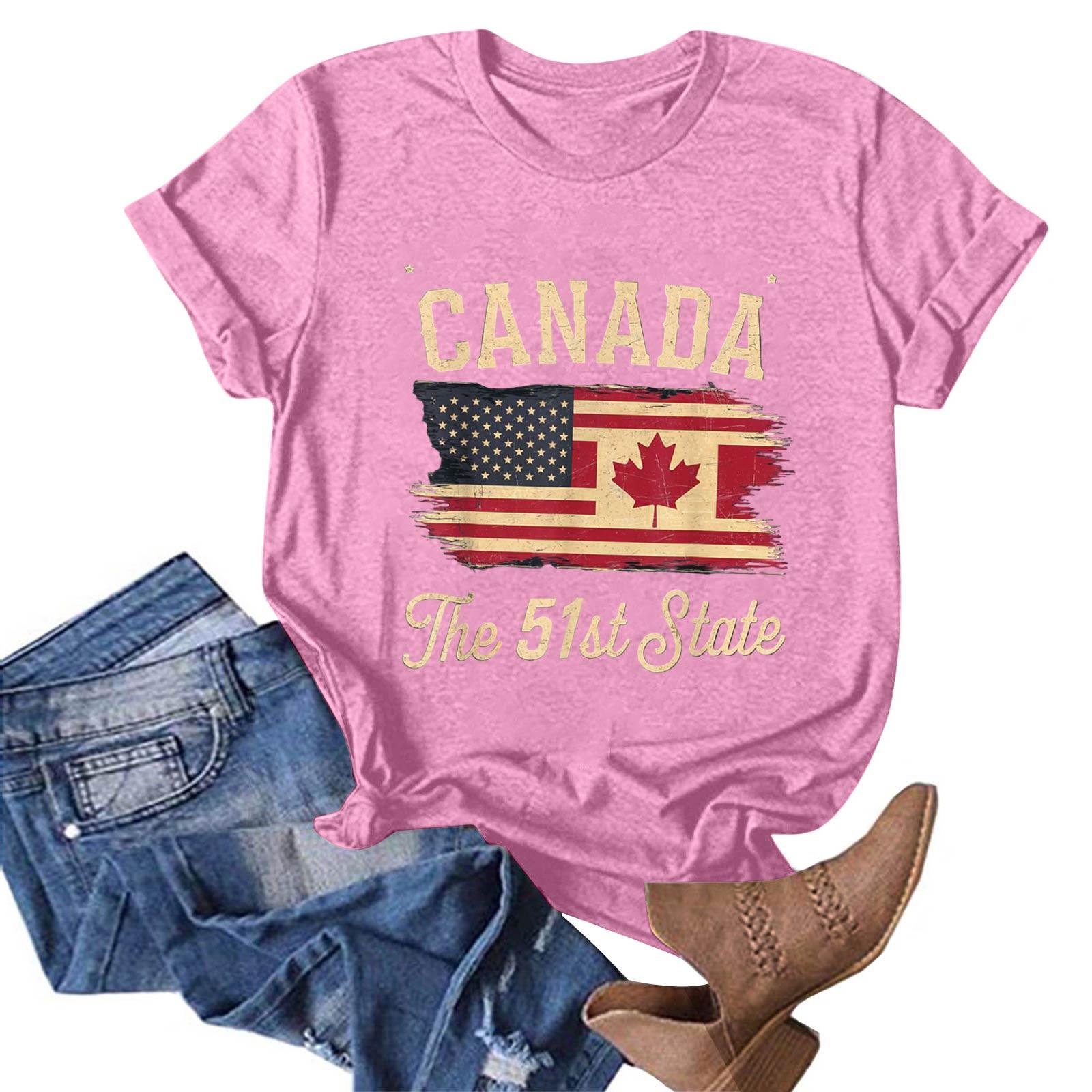 

Женская мода повседневная Канада Никогда 51-й штат печать круглый вырез пуловер короткий рукав футболка топ XXL розовый