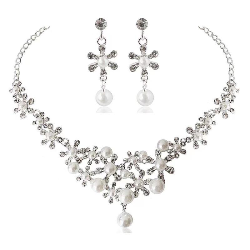 Korean Bridal Necklace & Earrings Set - Wedding Jewelry & Accessories