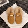 Vintage Beef Reverse Velvet Boken Slippers Fashion Wear Lazy Muller Shoes Versatile Flat Bottom Velvet Lamb Wool Half Drag