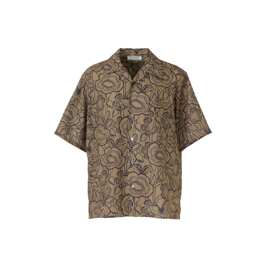 Onitsuka Tiger Printed Fashion Polo Button Short Sleeve Shirt Men shirts Light-Brown 2181B047-200