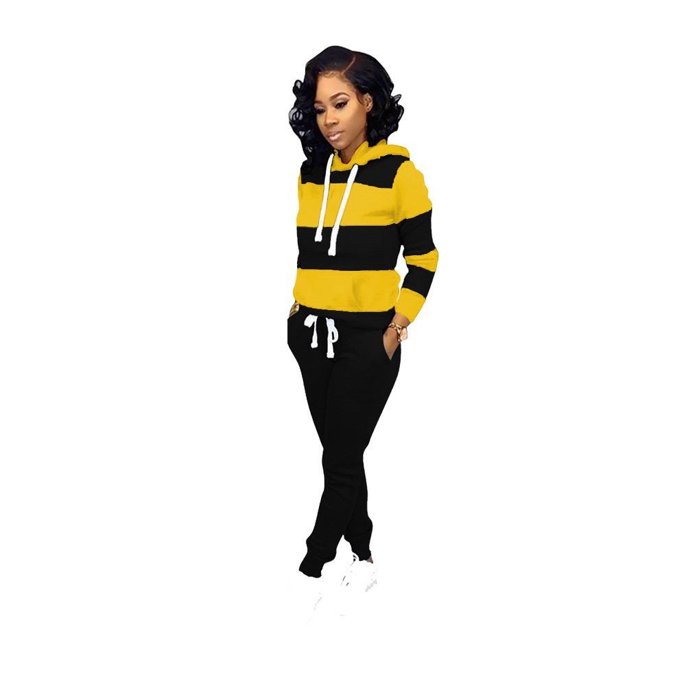 Trendy Two Pieces Set Ankle-banded Women Autumn Tracksuit Elastic Waist Pullover Women Hoodie Pants Set for Home