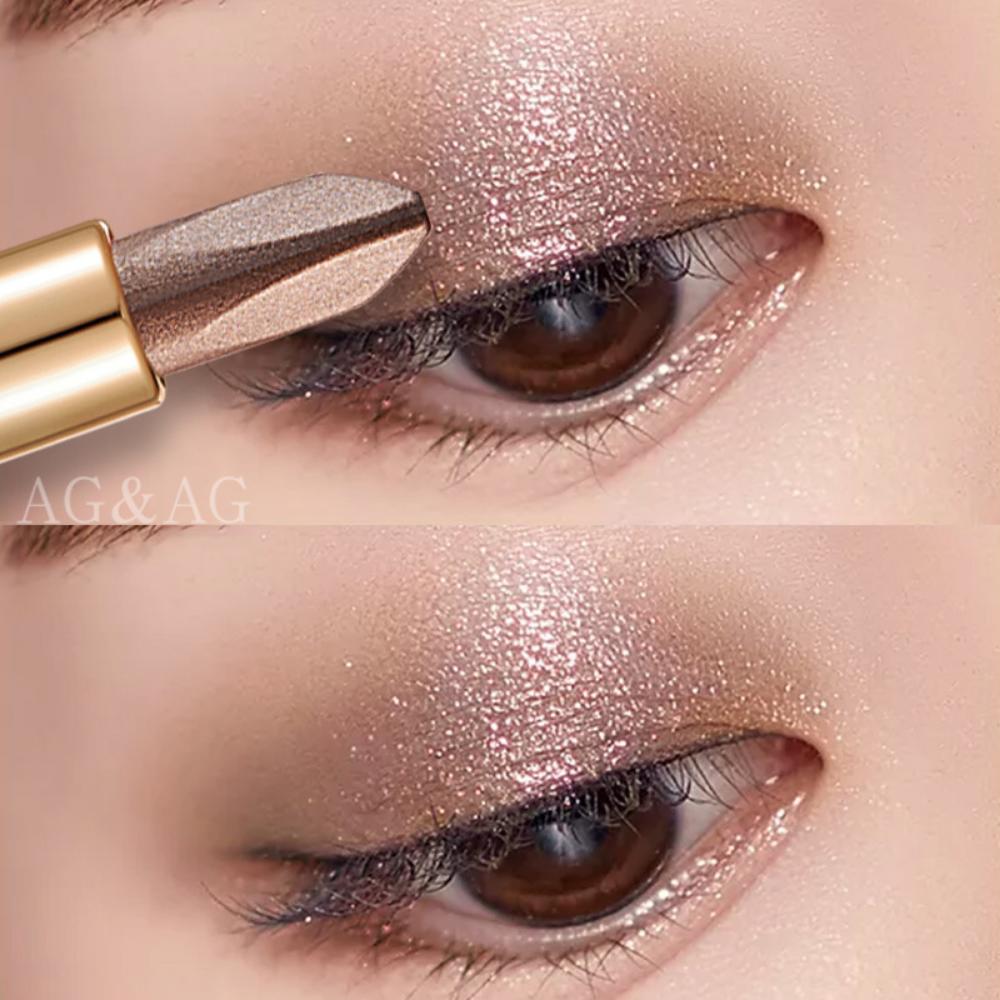 Verlaufender Zweifarben-Lidschattenstift, Ein-Klick-Lidschatten, Perlglänzende Erdfarbe, Nicht leicht abzutragen, Aufhellend