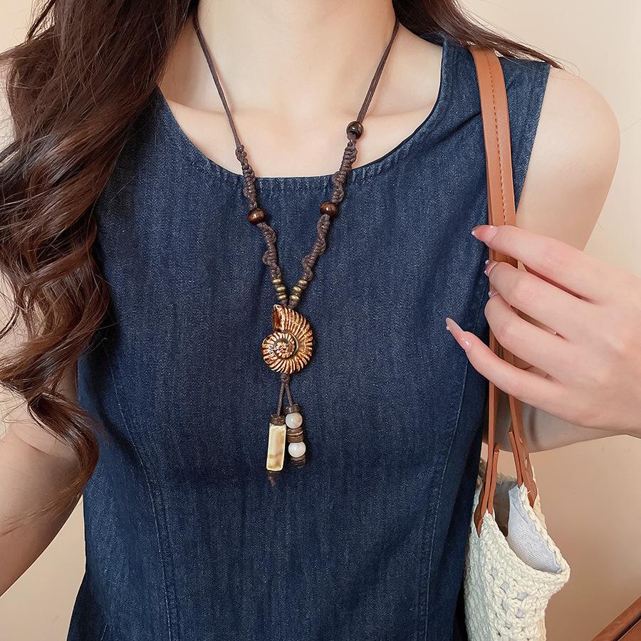 Vintage Bohemian Ethnic Ceramic Bead Pendant Necklace