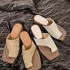 French Retro Vacation Style Woven Toe Cool Slippers Outer Wear Women's 2025 Summer Niche Design Thick Heel Sandals