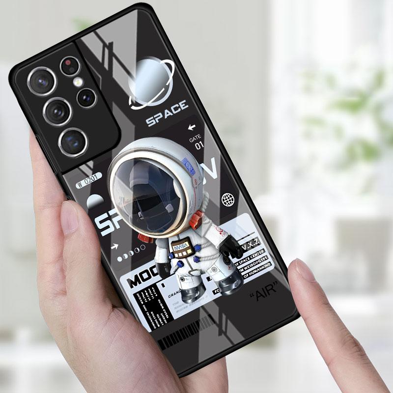 

Стеклянный чехол для телефона для Samsung Galaxy S22 S21 S20 Ultra FE S9 S10 S8 Plus Note 20 10 Lite 9 8 Чехол Coque Милая голова Мини-астронавт Samsung Note 8