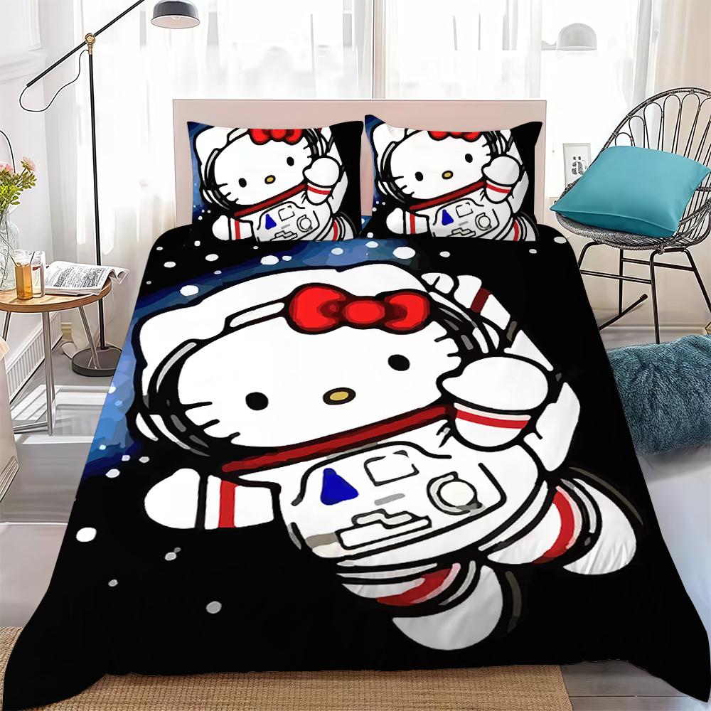 H-Hello K-Kitty Duvet Cover Set Home Style Bedding Soft Laundry Cotton Bed 3 Piece Set Student Dormitory Gift