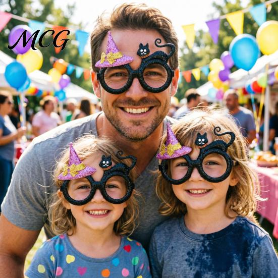 Adult Halloween Glasses Party for Kids Adults, Glitter Frame Cosplay Decoration, Funny Pumpkin Skull Ghost Bat Eyewear Accessory Favors Photo Props