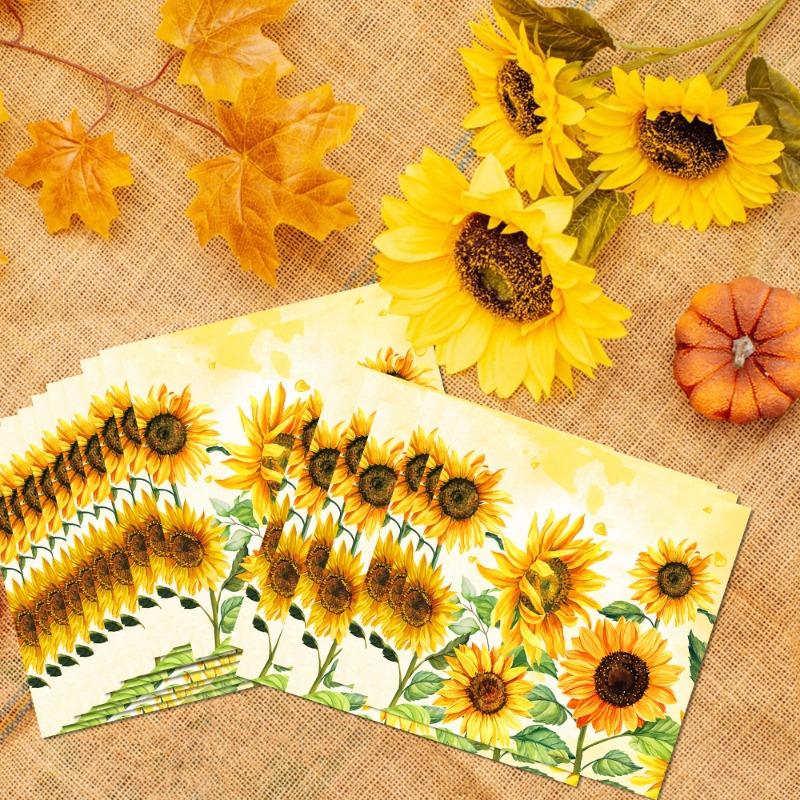 20pcs Watercolor Sunflowers Paper Napkins Wedding Disposable Tableware Serviettes Tissues Baby Birthday Party Long Napkin Decor