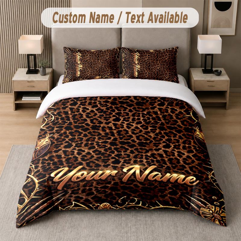Lion Tiger Leopard Theme Custom Text Or Name 3Pcs Bedding Set 1 Flat Sheet & 2 Pillowcases Personalized Home Bedding