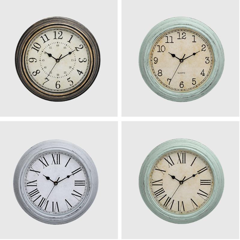 Retro Artificial Aging Decorative Wall Clock American Round Quartz Wall Decorative Clock 12 Inches Home Living Room Accessories