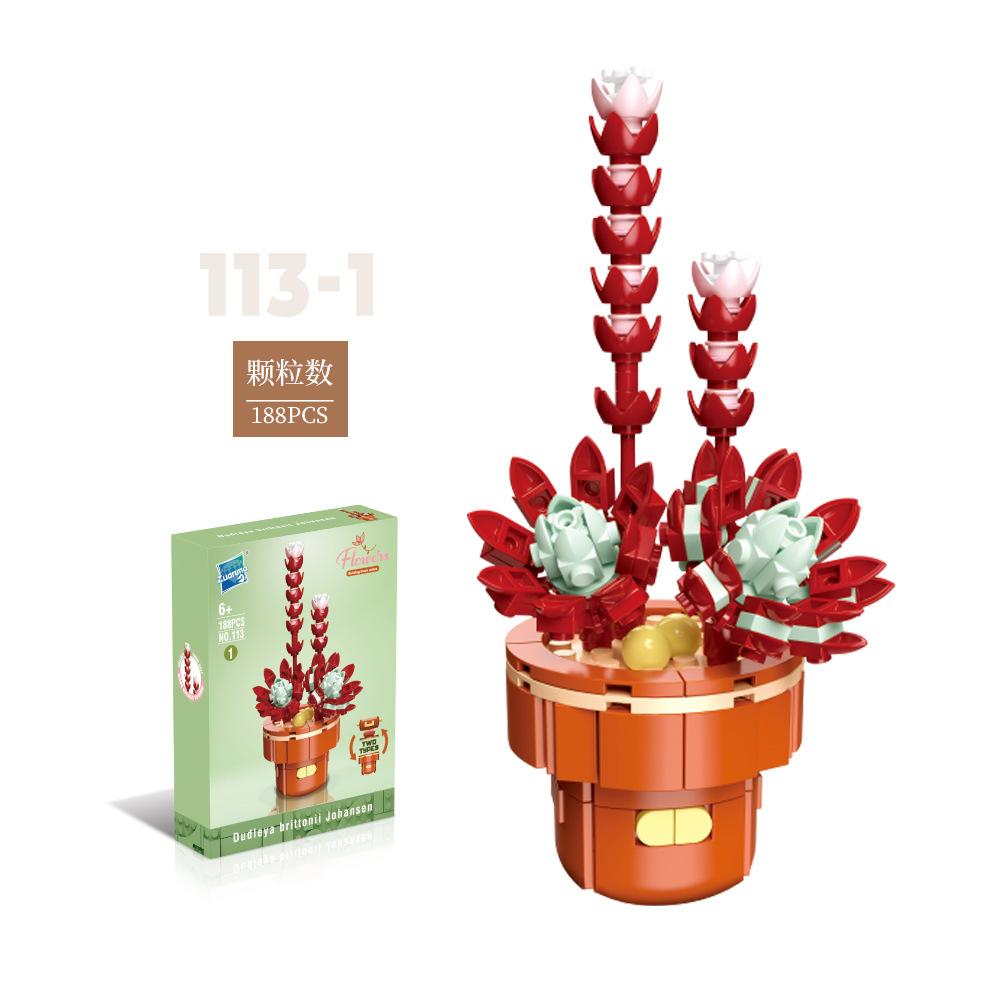 Flower Potted Plant Succulents Building Blocks Ornaments Models Home Decoration Flower Bouquet MOC Bricks Assembly Toy Kids Gift