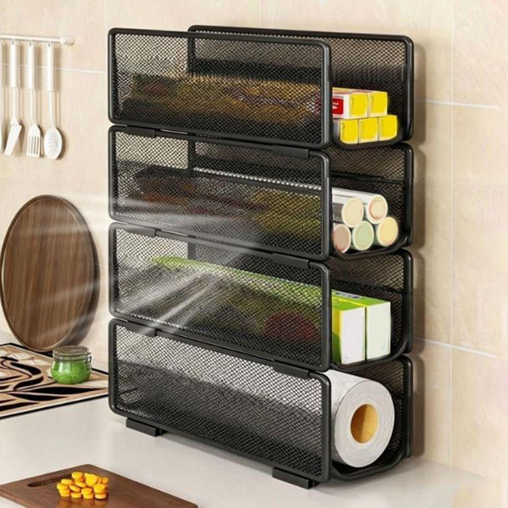 Multi-Layer Plastic Wrap Storage Rack Large Capacity Vertical Storage Rack for Kitchen