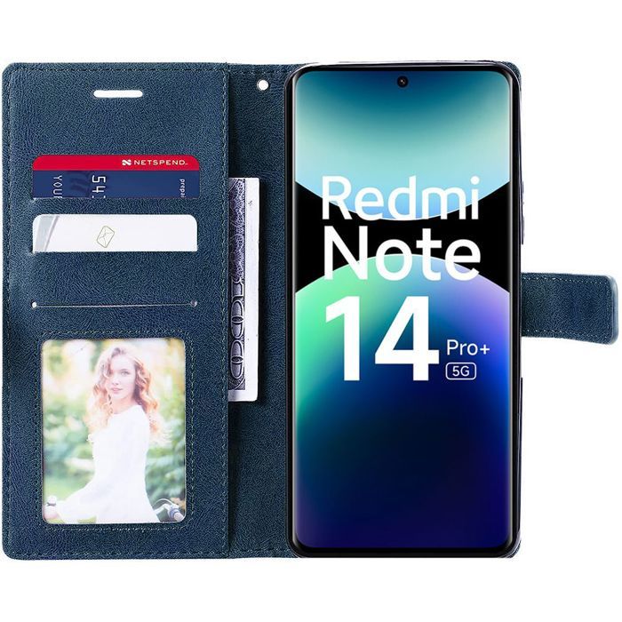 Coque pour Xiaomi Redmi Note 14 Pro Plus 5G / Redmi Note 14 Pro+ 5G - Effet Cuir Bleu Marine Antichoc Protection 360°