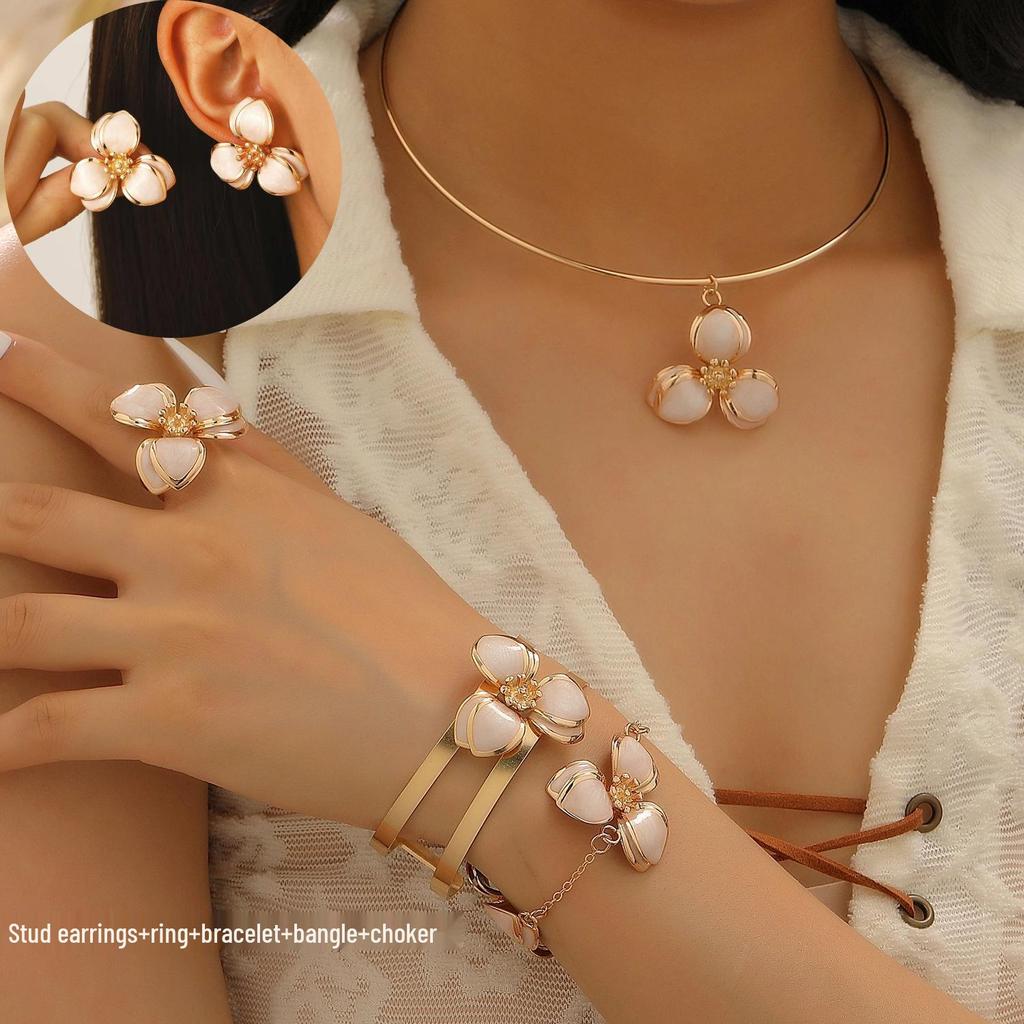 Colorful Drip Oil Flower Stud Earrings - Simple Double-Layer Petal Design for Women, Perfect for Spring and Summer