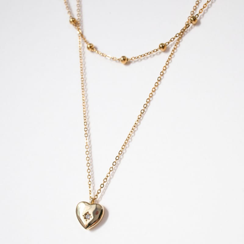 MERRYMOTIVE Heart Point 2 Chain Layered Surgical Gold Necklace