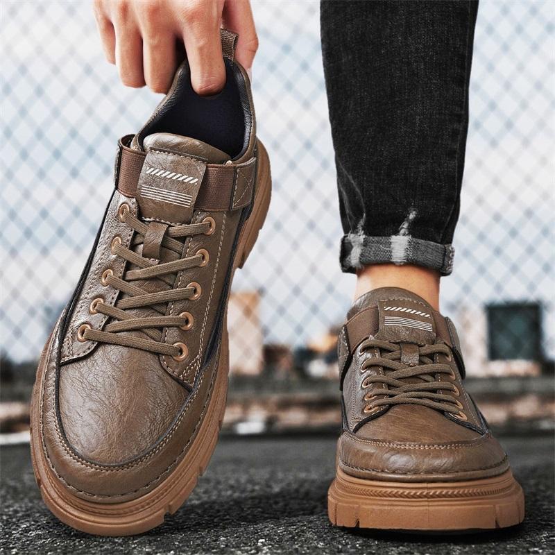 Fashion Platform Shoes Men's Casual PU Leather Shoes Brand Brown Lace Up Ankle Boots Thick Bottom Outdoor Hiking Shoe for Man Fashion