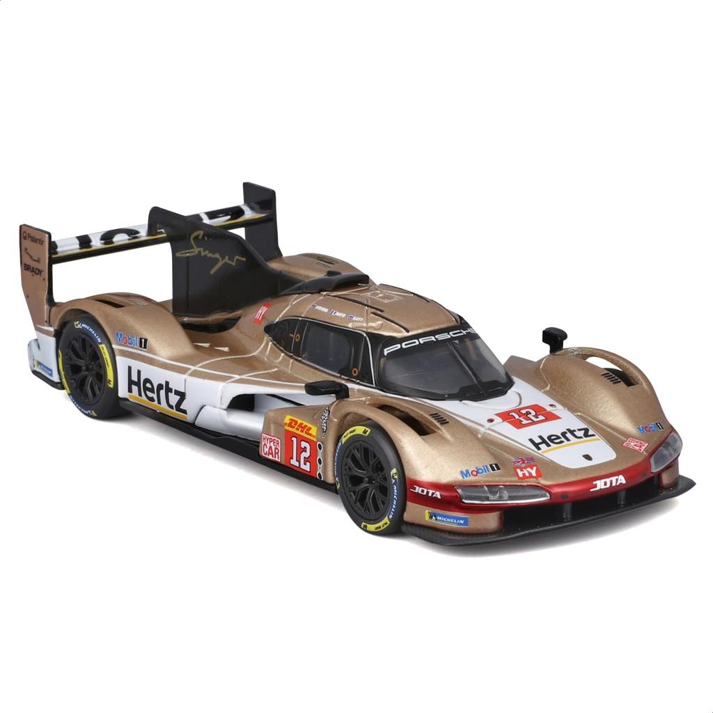 Bburago 1/43 Scale Porsche 2023 Porsche 963 #12 Hertz Jota Gold / Race Sports Car Diecast Model Car Finished Product 18-38317