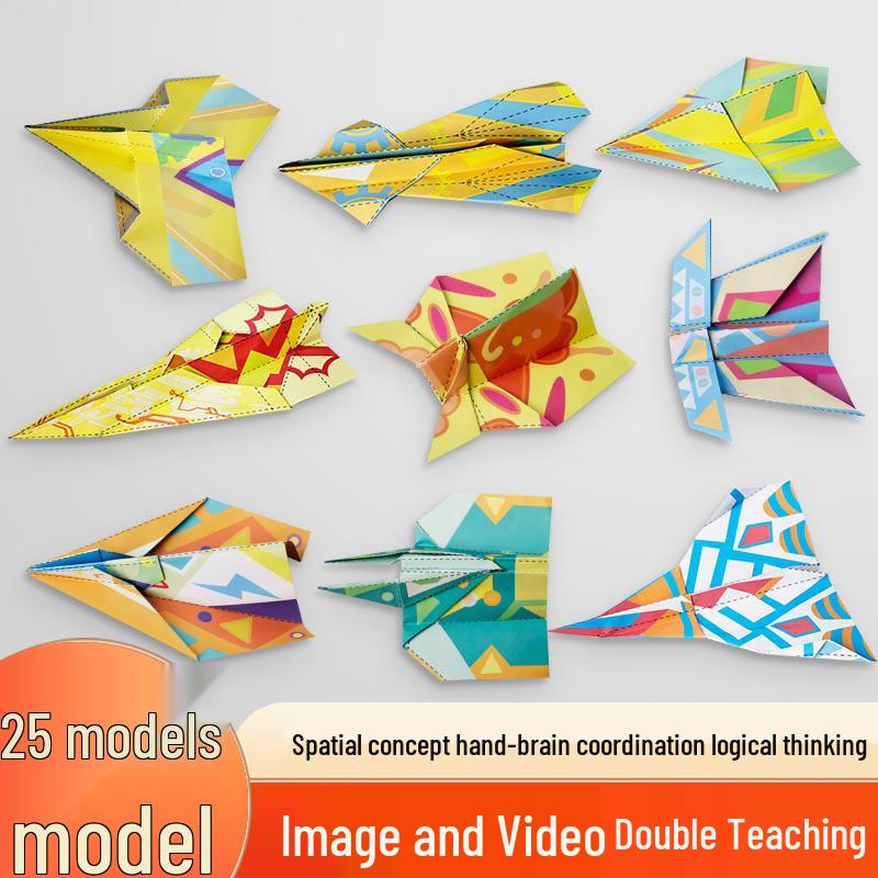 3D Origami Paper Airplane Kit - Colorful Educational Craft for Kids