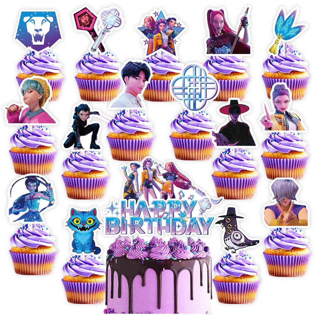 2026 hot K-POP Demon Hunters Birthday Party Decor Set, Banner Cake Topper Balloons Backdrop, Ideal Birthday Gift & Party Favors