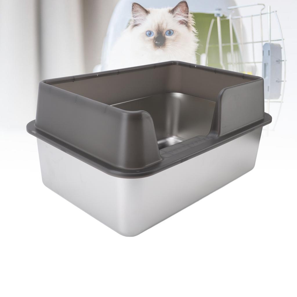 Stainless Steel Litter Pan   Proof Large Open Top High Side Litter Pan with Scoop