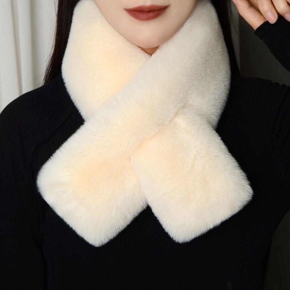 Thickened Cross Scarf Plush Faux Rabbit Fur Scarf Cute Neckerchief Wrap  Autumn Winter