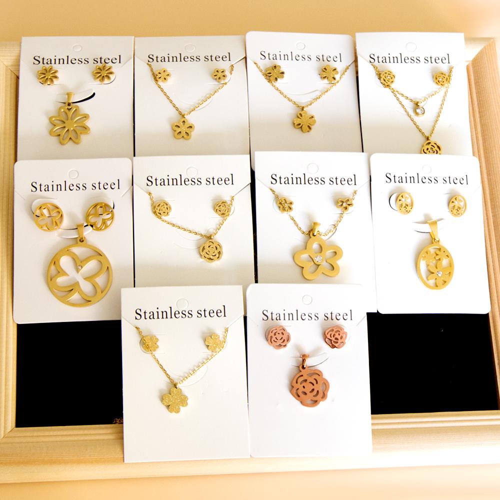 Colier cu pandantiv cu flori, cercei, seturi de bijuterii de nuntă de mireasă, pentru femei, bijuterii de petrecere boho din oțel inoxidabil